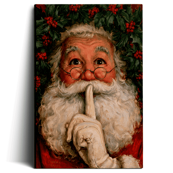 Topbout Art Secret Santa Shh Vintage Farmhouse Canvas Wall Art Gallery Wrapped for Living Room 12*8 inch
