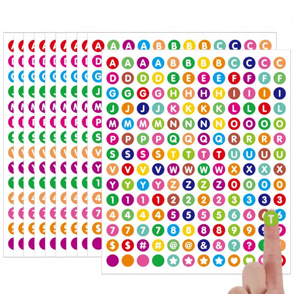 Topboutique 0.5 inch Small Alphabet Stickers 10 Sheets Colorful Self-Adhesive Letter & Number Labels, Vinyl Round Decals for Scrapbooking, DIY Crafts, Notebook Decor, Signs Style-A