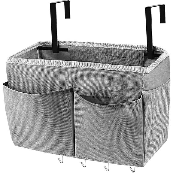 Topboutique 1 PC Bedside Storage Organizer 5 Pockets with 4 Hooks Hanging Storage Bag for Headboards/Bunk Bed (Grey)