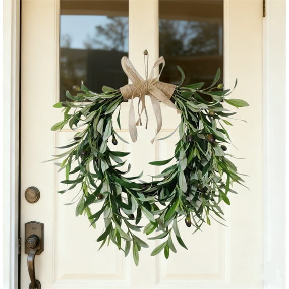 Topboutique 1 Pack Artificial Olive Wreath Floral Round Greenery Swag with Green Leaves Olive Fruit Faux Olive Garland for Spring Party Wedding Arch Home Wall Door Decorations (C)