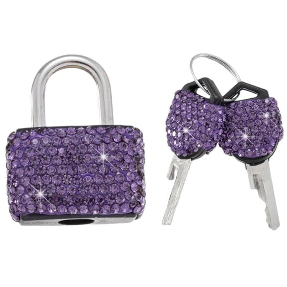 Topboutique 1 Pc Mini Bling Padlocks with Keys, Shiny Diamond Luggage Locks, Metal Small Decorative Padlock for Suitcase Travel Backpack Jewelry Box Diary Locker Storage Gift Box Home Travel, Purple