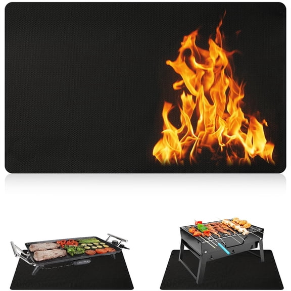 Topboutique 1 Pcs Double-Sided Fireproof Mat Under Grill Mat Oil-Proof Waterproof Protector Fireplace Pad for Indoor Outdoor Lawn Patio Protect Floors and Decks 42 x 24 Inch