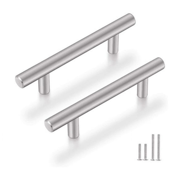 Topboutique 10 Pack Kitchen Cabinet Handles Silver Drawer Pulls 4 inch , Solid Stainless Steel T Bar with Satin Brushed Nickel, Hardware for Kitchen Cupboard Door Bathroom Furniture