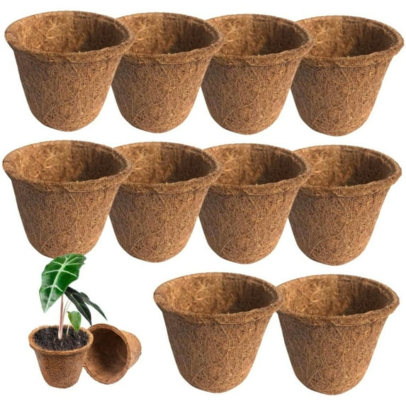 Topboutique 10 Pcs 2.6 inch Coco Coir Seed Starter Pots Biodegradable Plantable Seedling Starters Plant Seed Germination Trays Degradable Garden Nursery Pots for Vegetables Saplings Flower