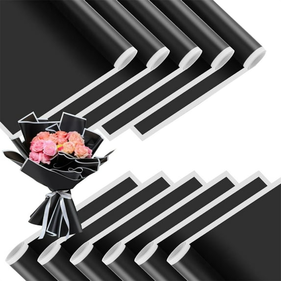 Topboutique 10 Sheet Bouquet Wrapping Papers Black White Flower Packaging Paper Waterproof Floral Paper DIY Florist Supplies for Birthday Christmas Valentine's Day Graduation