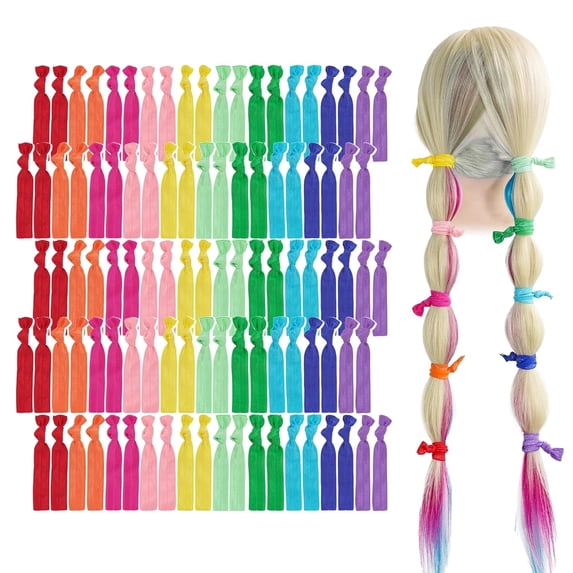Topboutique 100 Pcs Elastic Fabric Hair Ties 10 Colors Hair Ties No Crease Ribbon Elastics Hair Ties Knotted Hair Bands No Dent Soft Flat Hair Ties Ponytail Holders for Girls Women