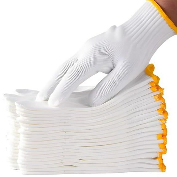 Topboutique 12 Pairs Cotton Polyester Gloves Hand Work Gloves Women Knitted Gloves Breathable Protective Gloves Safety Work Gloves for Painter Mechanic Industrial Warehouse Gardening Construction