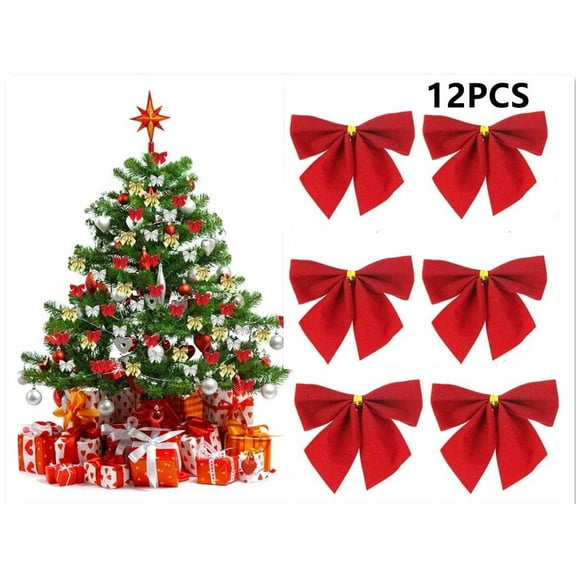 Topboutique Christmas Ribbon Bows Ornaments 12 Pieces Xmas Tree Bowknot Decoration Christmas Velvet Ribbon Bows Ornaments Presents Wrapping Bow Festival Bow for Christmas Wreaths Tree (Red)