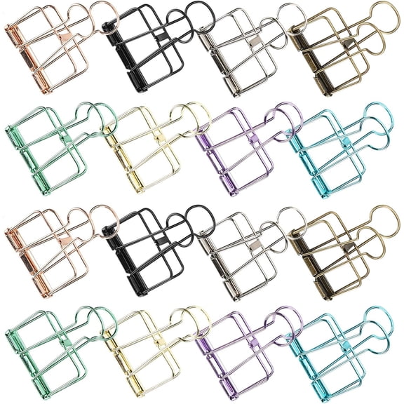 Topboutique 16 Pcs Metal Wire Binder Clip Medium Paper Clips Paper Clamps 8 Colors Hollow Design Binding Paperwork Clamp for Office Home Supplies,1.3in/3.2cm