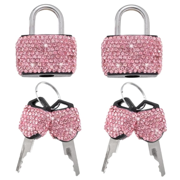 Topboutique 2 Pcs Mini Padlocks with Keys Keyed Padlock Metal Small Luggage Locks Decorative Tiny Lock Bling Suitcase Lock Backpack Padlocks for Travel Backpack for Travel Bags, Pink