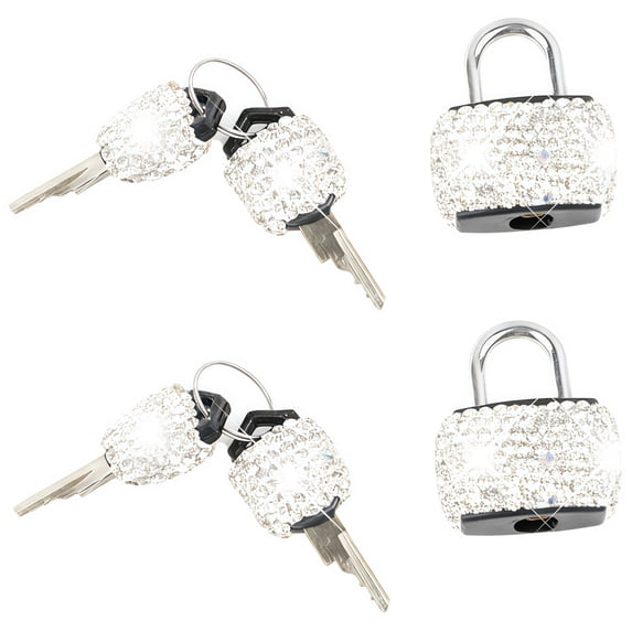 Topboutique 2 Pcs Small Luggage Locks with Keys, Mini Diamond Bling Metal Padlock, Suitcase Locks, Travel Backpack Padlock, Stylish Tiny Lock for Toolbox, Jewelry Box, Storage Locker, White
