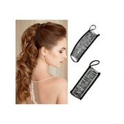 Topboutique 2 Pieces Banana Clip Comb Tool Stretchy Banana Hair Clip Ponytail Holder Double Comb Hair Accessory，Stretchable Banana Comb for Thick Stretch Hair 40 Teeth，Hair Clips for Women