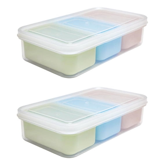 Topboutique 2 Set Snack Containers with 3 Removable Compartments Food Storage Containers Reusable Bento Lunch Box Food Prep Storage Box with Lid for Fruit, Candy, Salad, Dip and Cookies