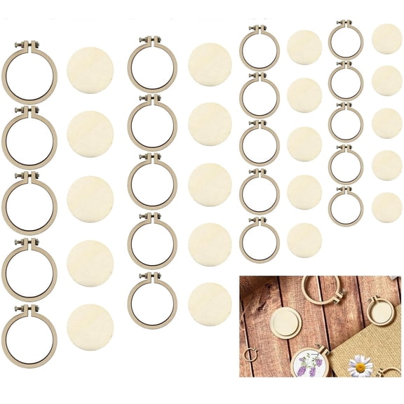 Topboutique 20 Pack Mini Embroidery Hoop 4 Sizes Tiny Cross Stitch Hoops Small Wooden Round Display Frame Ring Wood Ring Circle for Art Craft Sewing Keychain Earrings Jewelry Hanging Ornament