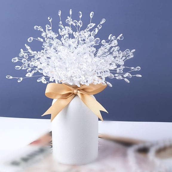 Topboutique 20 Pcs Artificial Flower Bouquet Acrylic Bead Drop 5 inch Fake Bouquets Berry Beaded Flower Branches for Home Wedding Holiday Vase Fillers,White