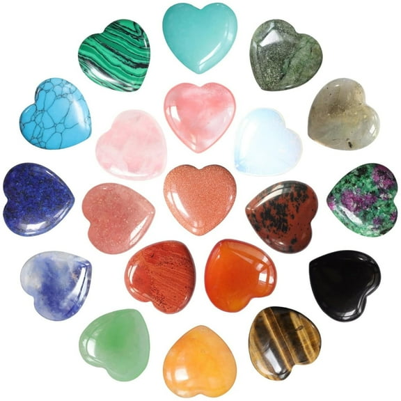 Topboutique 20 Pcs Chakras Stones Heart Healing Crystals Natural Rose Quartz Crystal Hearts Stones Bulk Love Crystal Polished Thumb Gemstones Chakra Reiki Balancing Palm Worry Stone,0.8 inch