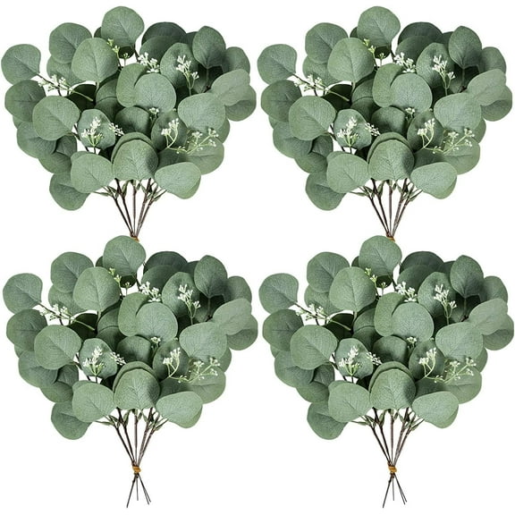 Topboutique 20 Pcs Dried Eucalyptus Leaves Stems Bulk 13.8" Tall Silver Dollar Artificial Eucalyptus Leaves Plant for Home Wedding Decor Faux Eucalyptus Plant Bride Bouquet Vase Floral (Grey Green)