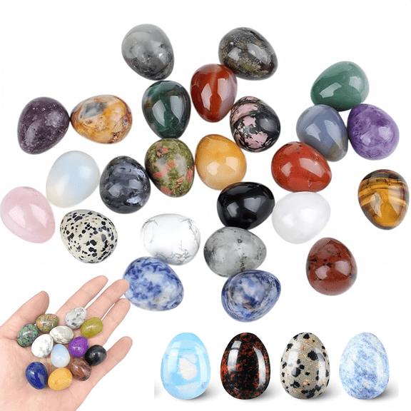 Topboutique 20 Pcs Egg-shaped Stones Easter Crystal Eggs Small Polished Mineral Egg Stones Undrilled Mini Gemstone Decorative Accent for Home Office (Multicolor)