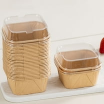 Topboutique 20 Pcs Mini Loaf Pans with Lids Paper Cake Pans Disposable Muffin Tins Cupcake Cups Square Ramekins Baking Cups for Restaurants Take Outs Birthday Party,3.4 inch,Cowhide Color