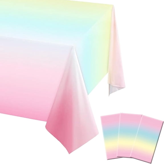 Topboutique 3 Pack Rainbow Plastic Tablecloths 54x108 inch Rectangle Waterproof Party Table Cloths Disposable Table Covers, Decor for Birthday Wedding Supplies