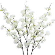Topboutique 3 Pcs Artificial Cherry Blossom Flowers 42 White Cherry Blossom Decor Fake Flower with Long Stems for Tall Vase Living Room Office Wedding Party Hotel Decoration