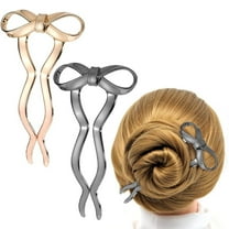 Topboutique 3 Pcs Metal French Twist Hair Pin,French Hair Forks for Women,Bow Hair Pin,Vintage U Shaped Pins,Large Bow Knot Twist Hairpin Wavy Updo Hair Sticks for Thick & Fine Hair (Silver,Black)