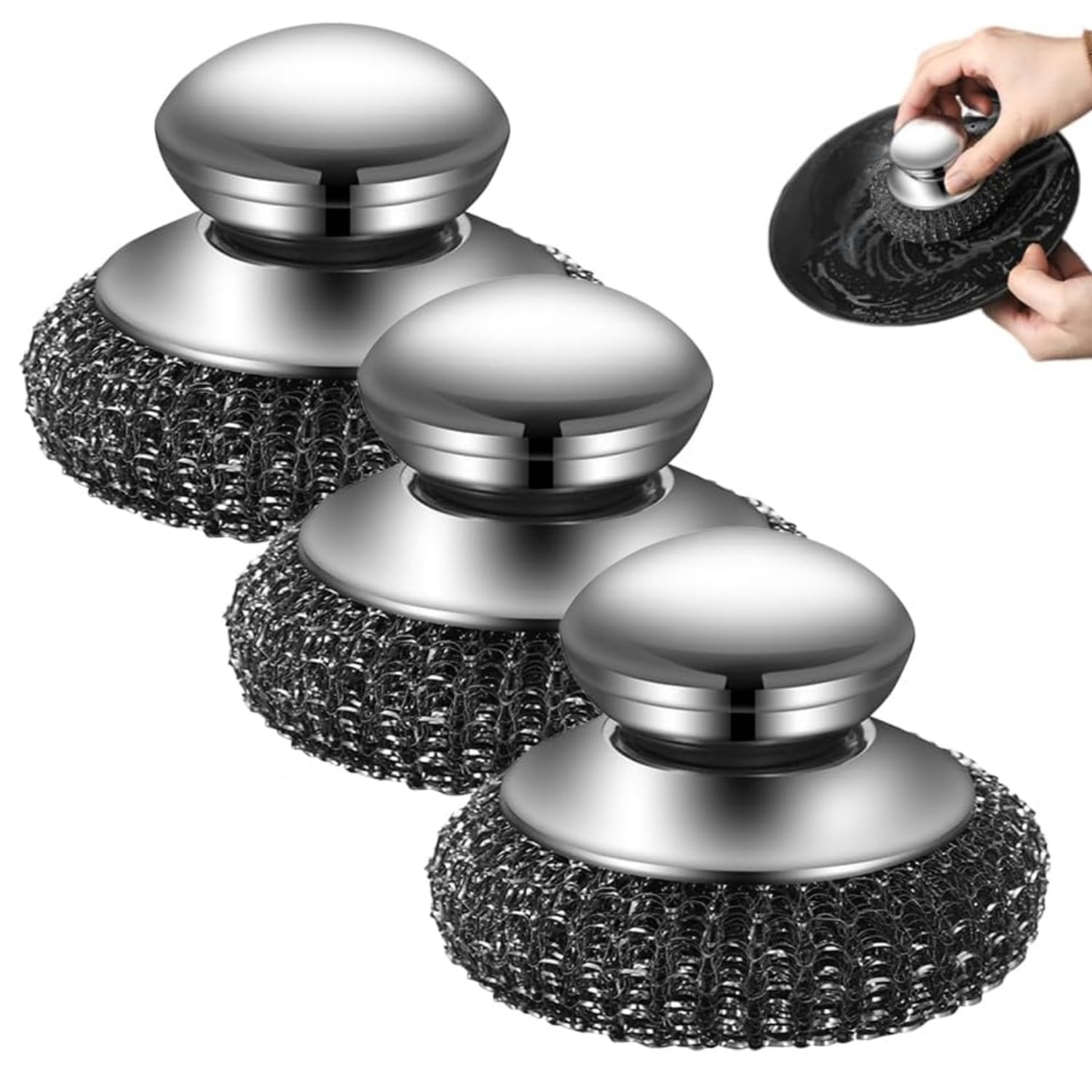 3Pcs/Set Steel Wool Brush With Handle, Dishwashing Steel Wool, Steel Wool Scrubber For Cleaning Dishes, Pots, Random Color - View #6