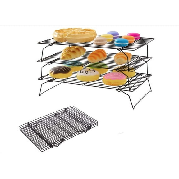 Topboutique 3 Tier Non-Stick Cooling Rack - Space Saving Collapsible Cake Cooling Tray For Baking,Cooling Racks for Cooking and Baking - Freshly Baked Cakes, Muffins, Cookies & Biscuits - 40 x 25cm