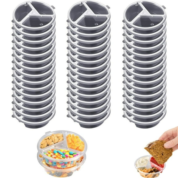 Topboutique 30 Pcs 3 Compartment Condiment Containers with Lids 5 oz Disposable Sauce Cups Small Snack Container Plastic Portion Cups Perfect for to-go Sauce, Sampling, Travel Snack