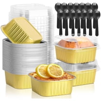 Topboutique 30 Pcs Aluminum Foil Baking Cups Square Mini Cake Pans with Lids 5 oz Disposable Ramekins Cupcake Cups Muffin Liners Flan Cups Dessert Cups for Wedding Christmas Birthday Party (Gold)