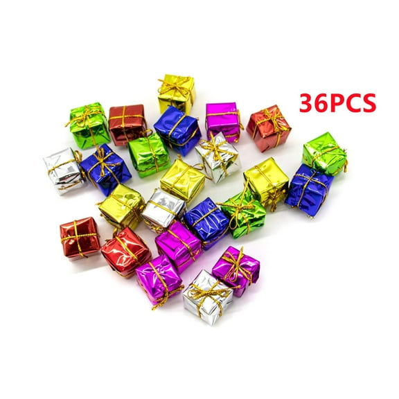 Topboutique 36 Pcs Christmas Tree Small Gift Boxes Hanging Decorations Ornaments Party Favors,Assorted Colors Metallic Foil Wrapped, Christmas Decorations (Random Color)