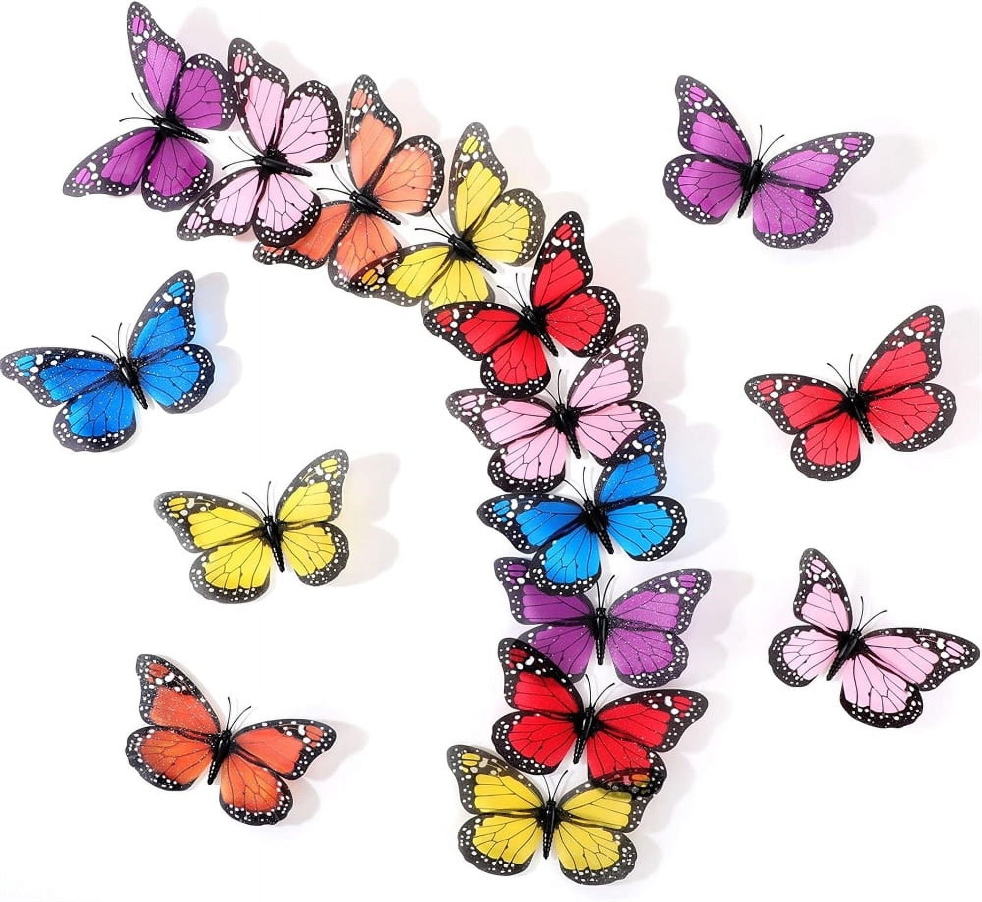 Topboutique 3D Artificial Fake Monarch Butterfly,Butterfly Decorations for Home Wall Decor,Decorative Butterfly for Yard and Wedding Decor,Colorful Butterfly Magnetic Stickers,4.7x3.1 inch,50 Pcs