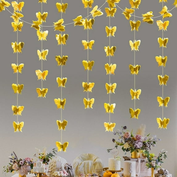 Topboutique 3D Butterfly Garland Gold Butterfly Decorations Hanging Butterfly for Wedding Baby Shower Birthday Party Home Decorations Pack of 4(6.5 ft/Pack)
