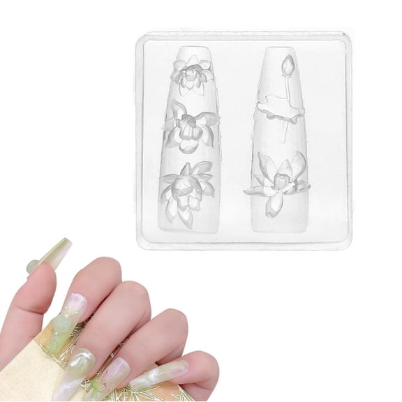 Topboutique 3D Lotus Flower Nail Design Silicone Nails Art Molds Floral Lotus Leaf Carving Template Nail Art Resin Molds Nail Stencils Nail Decor Supplies Accessories for DIY Nails Design