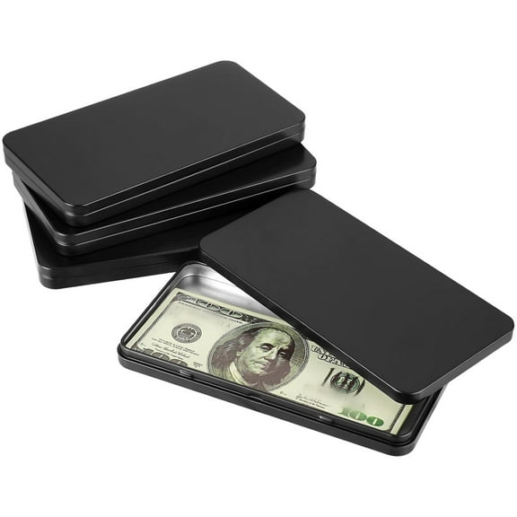 Topboutique 4 Pack Cash Box with Lid Metal Money Organizer Currency Tray Money Holder Black Empty Box Container Small Tin Container for Cash Coin Jewelry Stamps Organizer