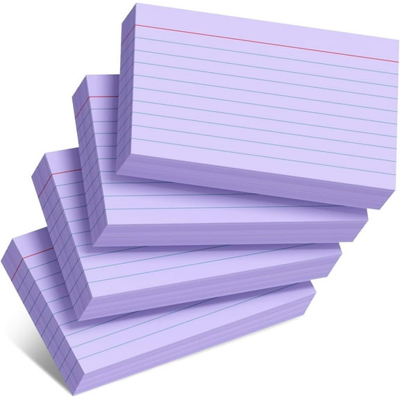 Topboutique 4 Packs Index Cards,200 Sheets Flash Cards,3 x 5 inches Heavy Note Cards,Ruled Flash Cards,Ruled Index Cards for Office/Home,Purple,50 Sheets Per Pack