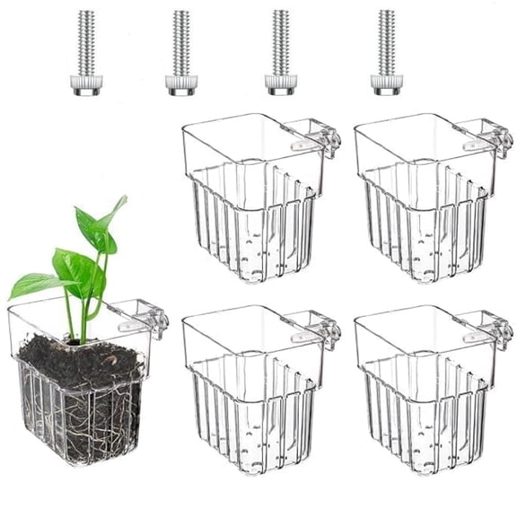 Topboutique 4 Pcs Clear Aquarium Plant Holders Fish Tank Plant Holder with Hooks Aquatic Fishtank Planter Hanging Holder Top Acrylic Plant Aquarium Plant Cup for Aquaculture Decorative Supplies