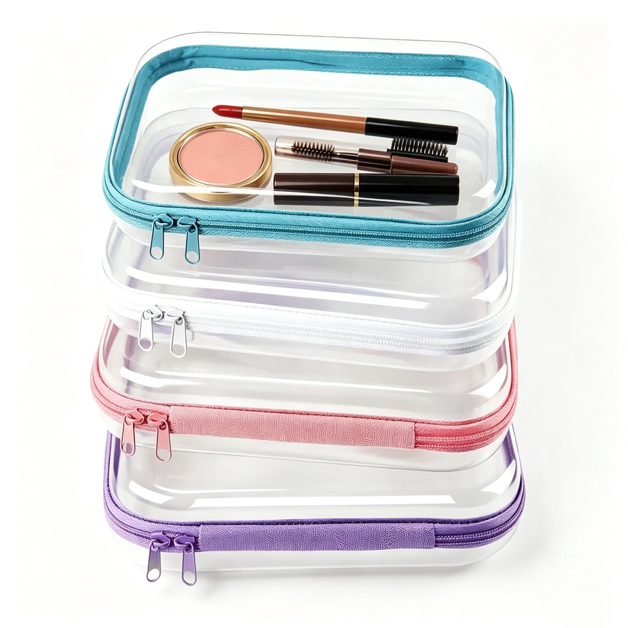 Topboutique 4 Pcs Hard Clear Zipper Case,Hard Shell Zipper Case, Hard Sided Pencil Case,Travel Makeup Bag,Toys Puzzles Organizer,Plastic Storage Box for Makeup Building Blocks,Multicolor,Small
