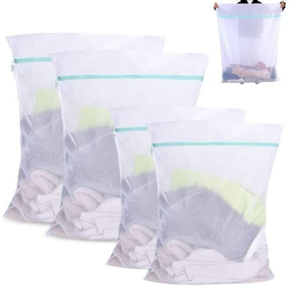 Topboutique 4 Pcs Mesh Laundry Bags,Large Mesh Washing Bags,Mesh Bag Washer Bag,Washer Machine Net Protector,Travel Storage Organizer, Wash Machine Net Zipper Bag for Coats, Blankets, Bedding,White