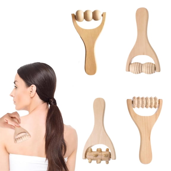 Topboutique 4 Pcs Wooden Hand Massage Roller,Muscle Roller Stick,Wood Therapy Massage Tools,Manual Wooden Bead Massages,Muscle Roller Stick for Relaxes Thigh/Leg/Neck/Back/Foot/Arm/Full Body