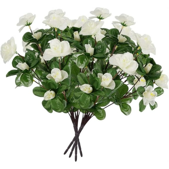 Topboutique 5 Pcs Artificial Azalea Flowers Fake Silk Flowers Decorative Rhododendron Fake Plants UV Resistant Outdoor Plants Faux Flower for Wedding Party Garden Porch Table Centerpieces, White