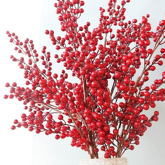 Topboutique 5 Pcs Artificial Red Berries Stems,26 inch Faux Berry Branches,Waterproof Berry Branches,for Christmas Tree Holiday Wedding DIY Floral Arrangements,Fake Floral Filler