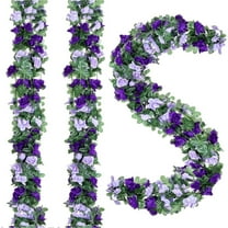 Topboutique 5 Pcs Fake Rose Vine Flowers Plants,Artificial Flower Garland Hanging Rose Ivy,Fake Rose Hanging Flowers for Wedding Birthday Party Arch Garden Floral Garlands Decor,Purple,40ft(total)