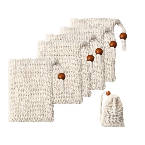 Topboutique 5 Pcs Sisal Soap Bag, Soap Saver Pouch Eco Friendly, Natural Drawstring Bags for Bath and Shower