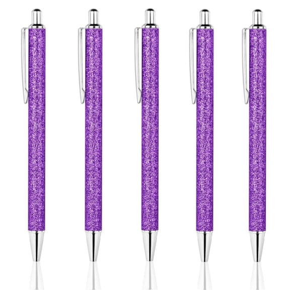Topboutique 5 Pieces Sparkly Glitter Pens Metal Black Ink Retractable Ballpoint Pen Purple Bling Clip Pen Retractable Pens for Business Office