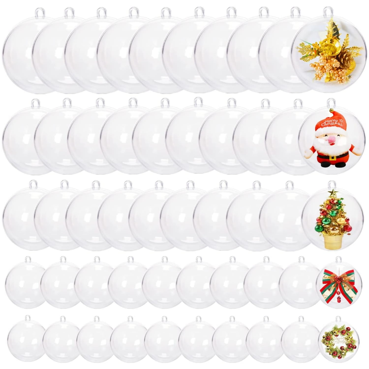 Topboutique 50 Pcs Clear Fillable Ornaments Ball Transparent DIY Craft Ball 5 Size Christmas Ornament Ball Acrylic Fillable Ball Plastic Decorative Hanging Ornaments Ball for Christmas Tree Decor