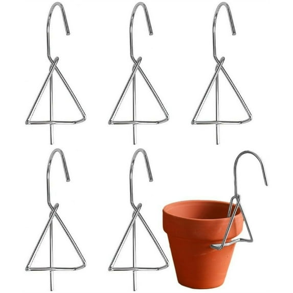 Topboutique 6 Pack Ceramic Hooks Flower Pot Holder Plant Hanger Hook Stainless Steel Pot Hangers Wall Hanging Flower Pot Hooks Fence Flower Pot Hooks for Indoor and Outdoor Plants