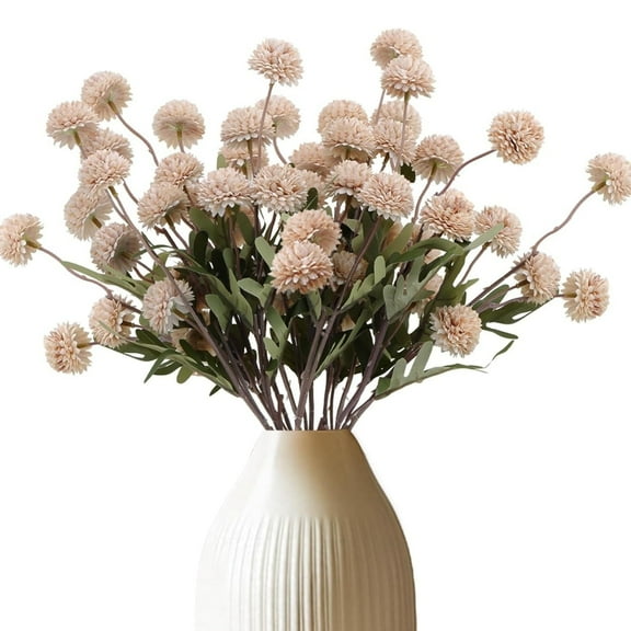 Topboutique 6 Pcs Faux Silk Pompon Mum Artificial Flowers Fake Flower Artificial Dandelion Flower Ball Branch Pompon Small Chrysanthemums for Wedding Shower Filler DIY Bouquet,Beige