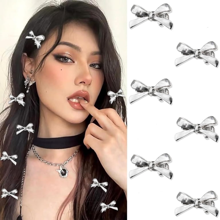 Topboutique 6 Pcs Metal Hair Bows Claw Clips Silver Bow Hair 