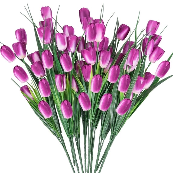 Topboutique 6 Pcs Tulip Artificial Flowers 30 Heads Silk Flowers Faux Tulips Flower Bouquet Fake Spring Flower Plants for Mother's Day Easter Gifts Home Kitchen Wedding Decorations,Purple